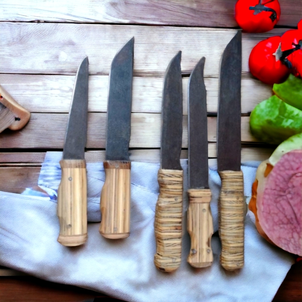 Pick 1 Hand Crafted by Greyfox Wooden Kitchen Knive Butcher Paring Fillet Carbon